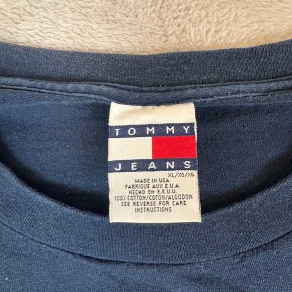 Vintage Tommy Hilfiger Shirt Mens XL Navy Blue Preowned Faded Cotton Graphic Tee - Picture 4 of 8